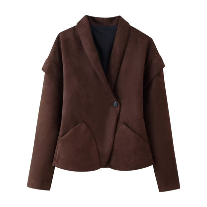 Dames élégante veste en suede avec poches tendance Chic und Stil