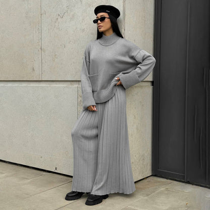 Pull en tricot pour femmes avec pantalon maxi plissé Chic und Stil