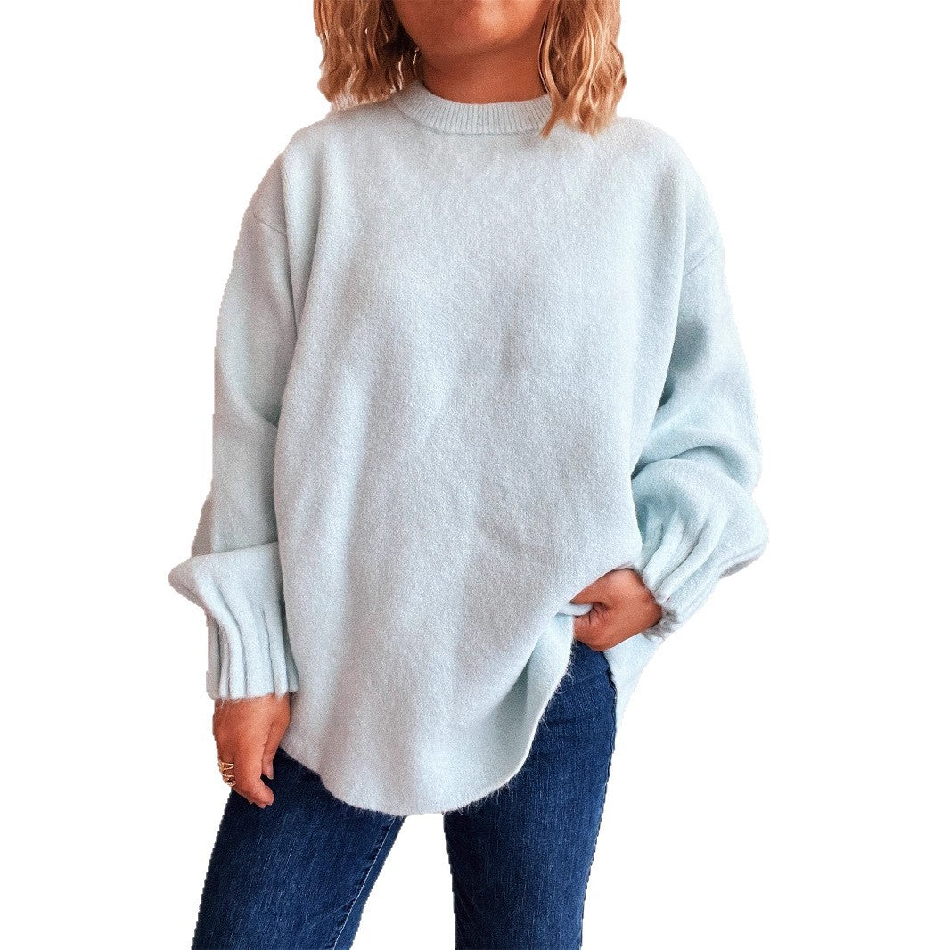 Pull en tricot décontracté pour femme avec col rond large et texture floconneuse Chic und Stil