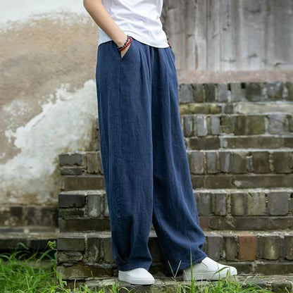 Wide linen pants for ladies with elastic waistband and side pockets Chic und Stil