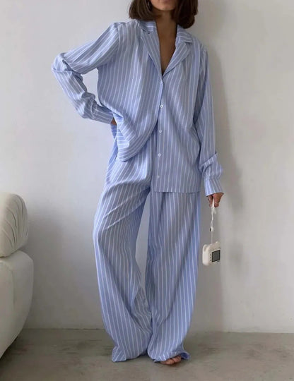 Dames Ensemble de Pyjama Rayé Luxueux Chic und Stil