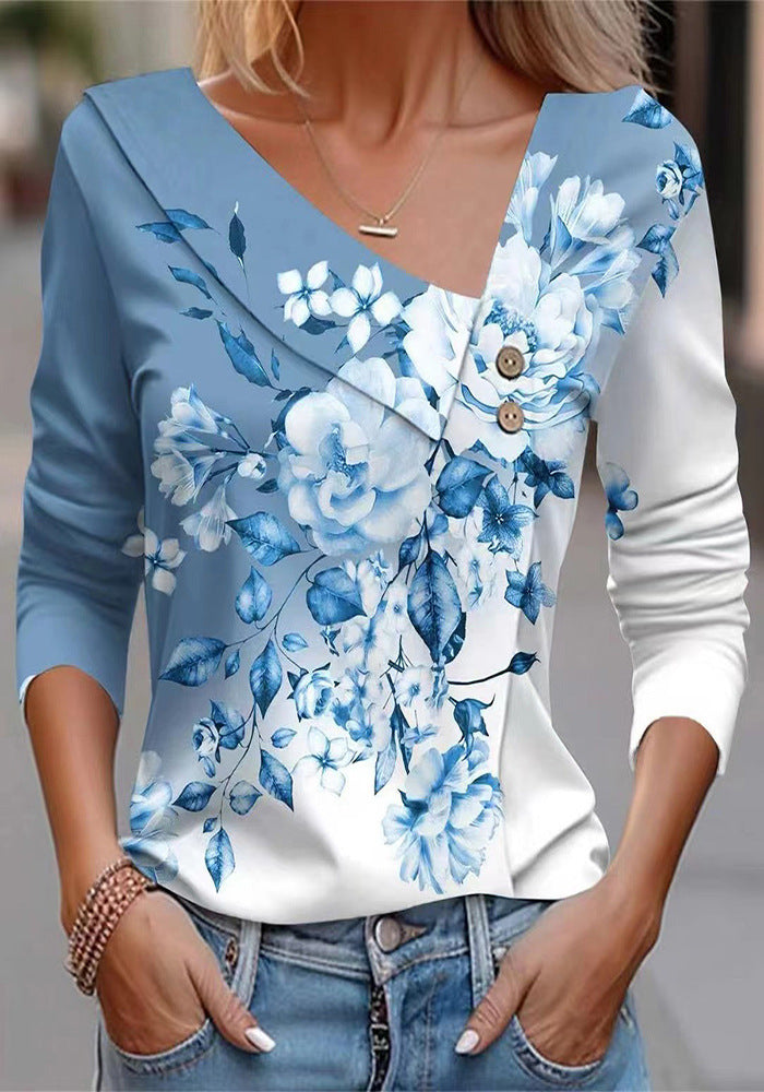 Chemisier dames avec application florale et détails de boutons modernes Chic und Stil