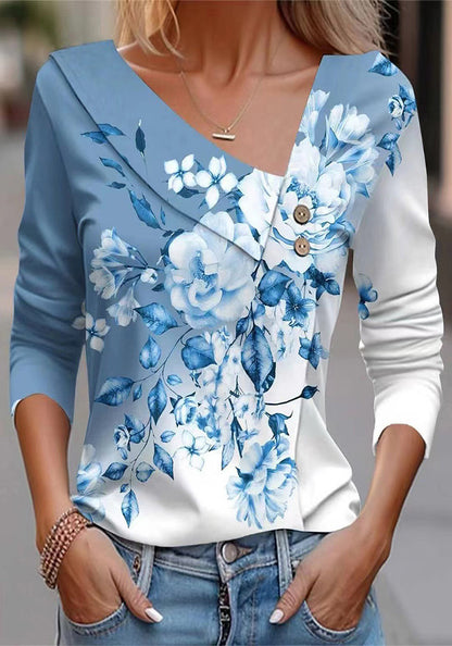 Chemisier dames avec application florale et détails de boutons modernes Chic und Stil