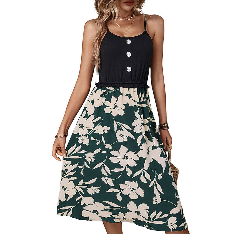 Robe à ligne A à imprimé floral pour femmes avec détail de devant à boutons Chic und Stil