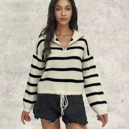 Pull femme en tricot avec col montant et cordon de serrage Chic und Stil