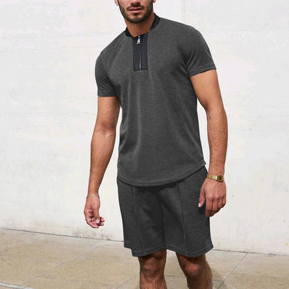 T-shirt de sport pour hommes à manches courtes avec zip et shorts de jogging Chic und Stil