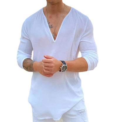 Chemise à manches longues pour hommes avec col en V et coupe décontractée Chic und Stil