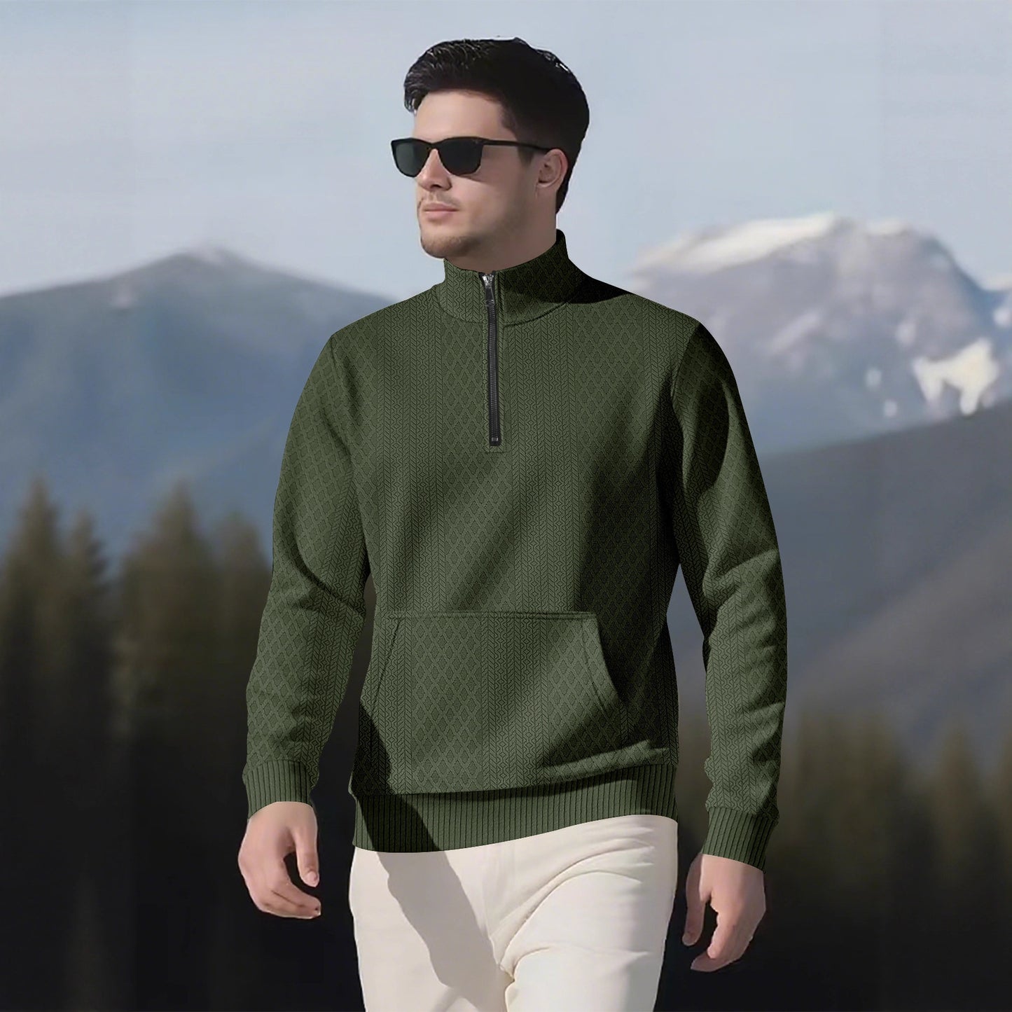 Sporty fleece pullover for men with high collar and zipper Chic und Stil