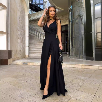 Robe maxi élégante pour femmes avec fente latérale et liens à nouer Chic und Stil
