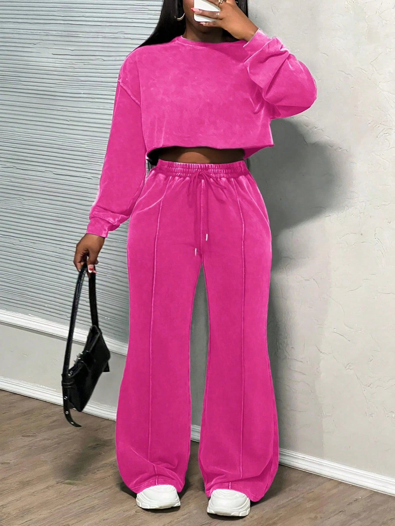 Dames décontracté ensemble Lounge cropped avec pantalons amples et cordon pratique Chic und Stil