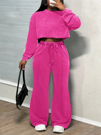 Dames décontracté ensemble Lounge cropped avec pantalons amples et cordon pratique Chic und Stil