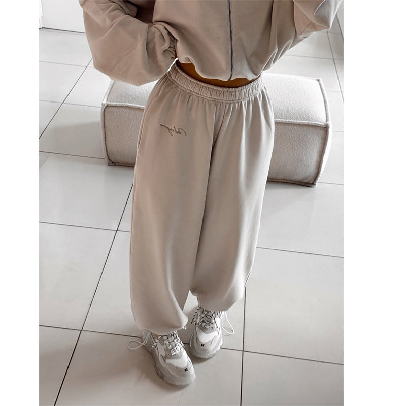 Women chic and stylish short sweatshirt and jogger pants set