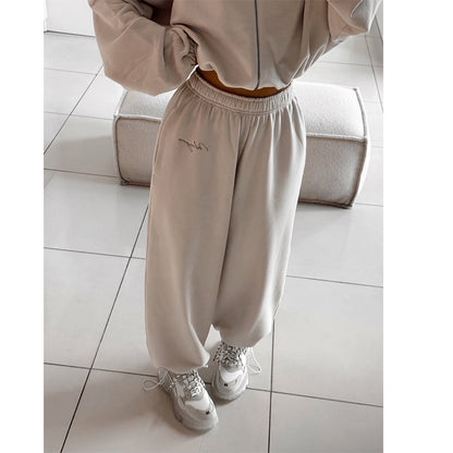 Women chic and stylish short sweatshirt and jogger pants set