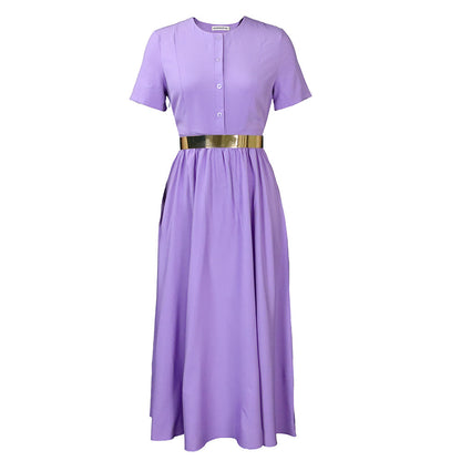 Dames Robe Maxi Élégante avec Boutonnage et Ceinture Glamour Chic und Stil