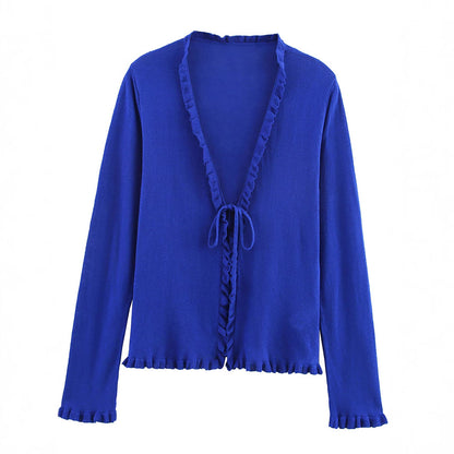 Dames cardigan avec des détails de volants à la mode Chic und Stil