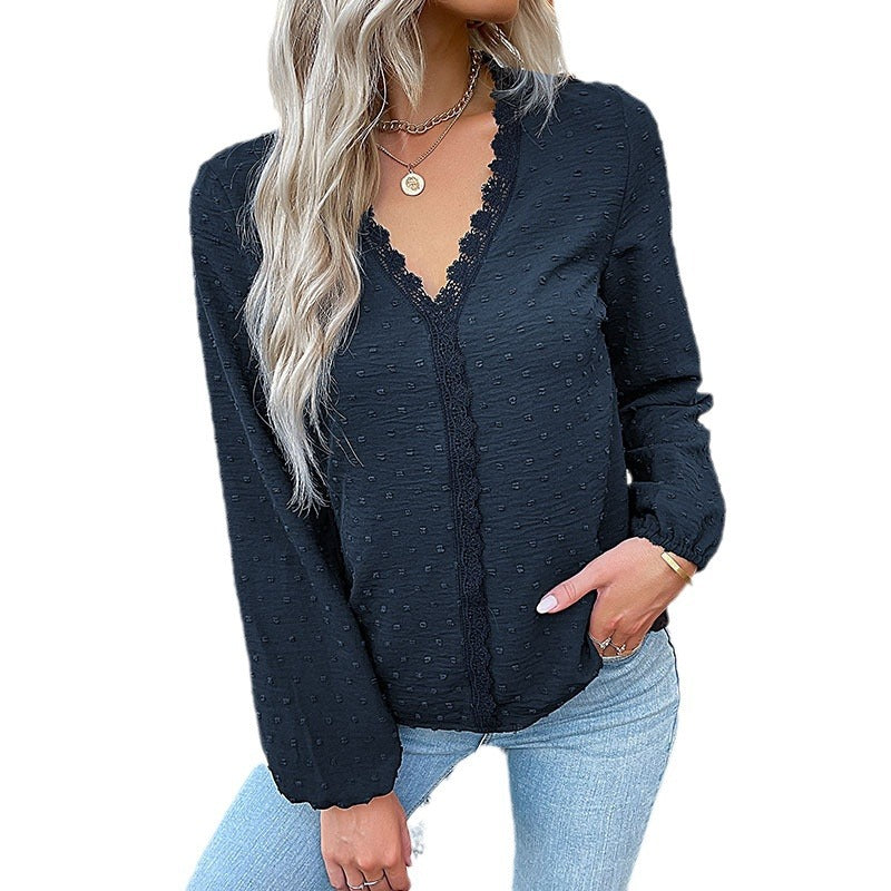 Blouse femme avec décolleté en V et dentelle élégante Chic und Stil
