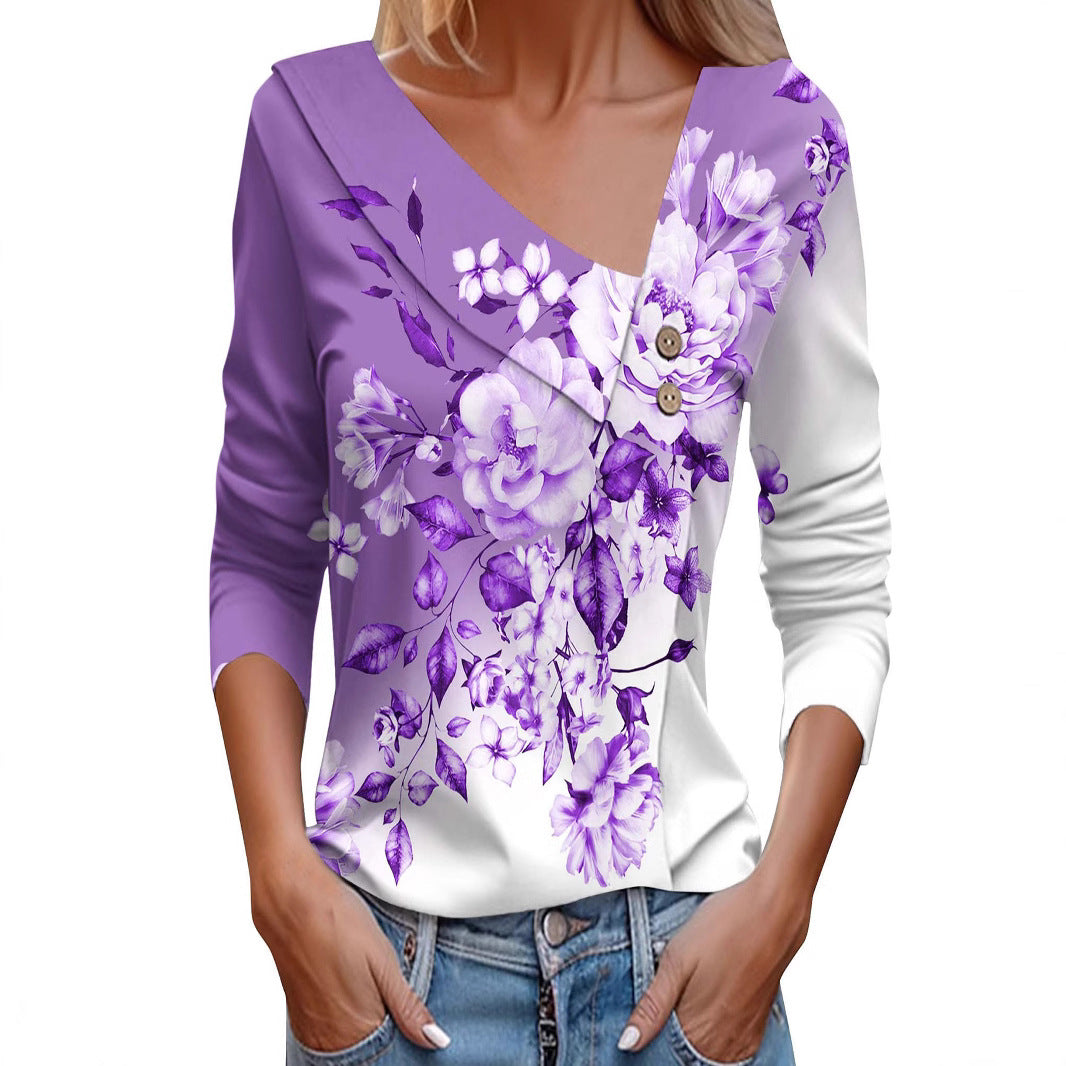 Chemisier dames avec application florale et détails de boutons modernes Chic und Stil