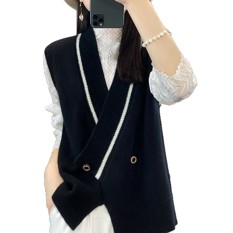 Gilet tricoté à la mode pour femmes avec double bouton Chic & Stil