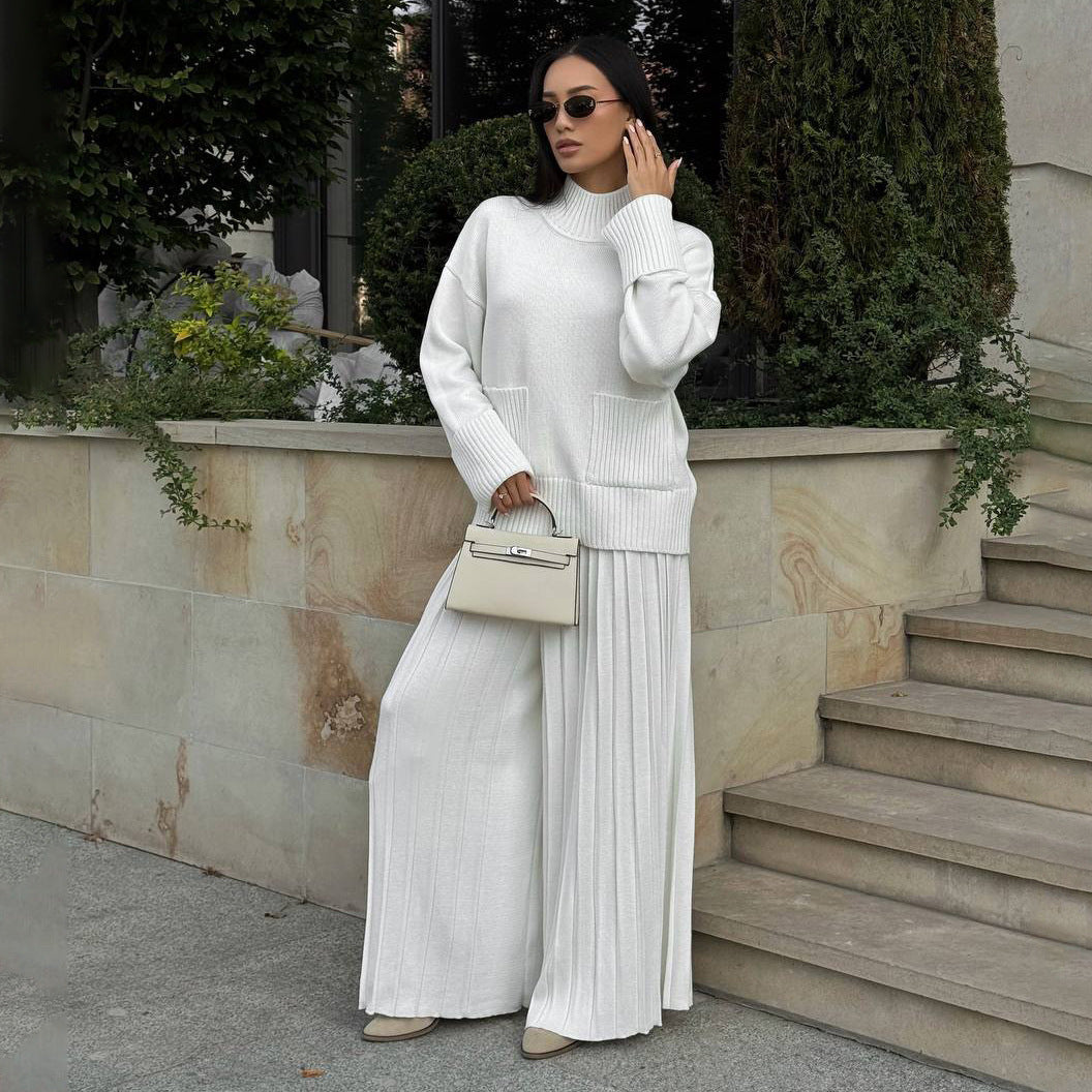 Pull en tricot pour femmes avec pantalon maxi plissé Chic und Stil