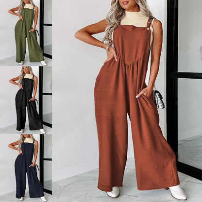 Combinaison décontractée pour femmes avec jambe large et détails de boutons décoratifs Chic und Stil