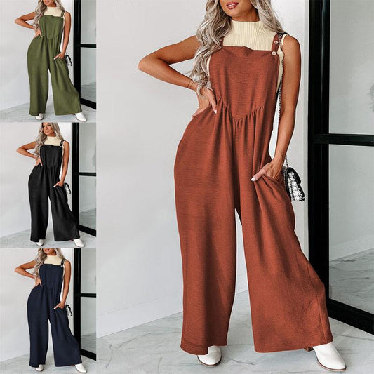 Combinaison décontractée pour femmes avec jambe large et détails de boutons décoratifs Chic und Stil
