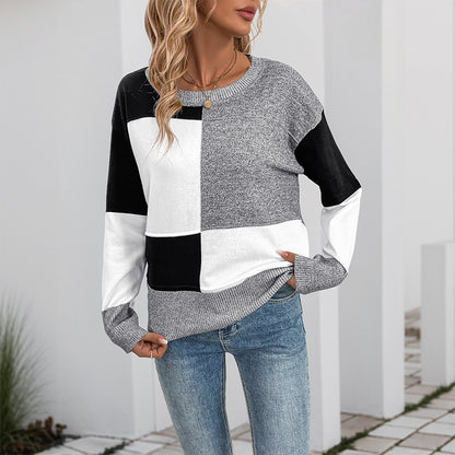 Pull femme à la mode avec design de blocs de couleurs géométriques Chic und Stil