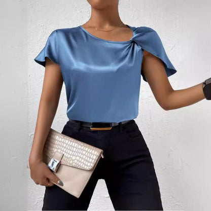 Chic und Stil | Satin Twist Solid Color Loose Versatile Top