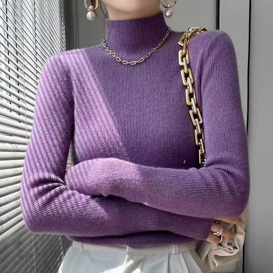 Pull en col roulé élégant pour femmes en laine fine Chic und Stil