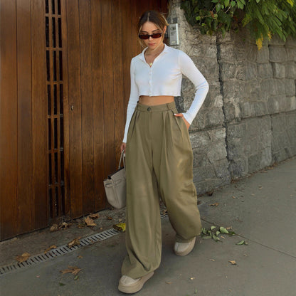 Dames élégant et à la mode ensemble de pantalons larges et de blouse cropped Chic und Stil