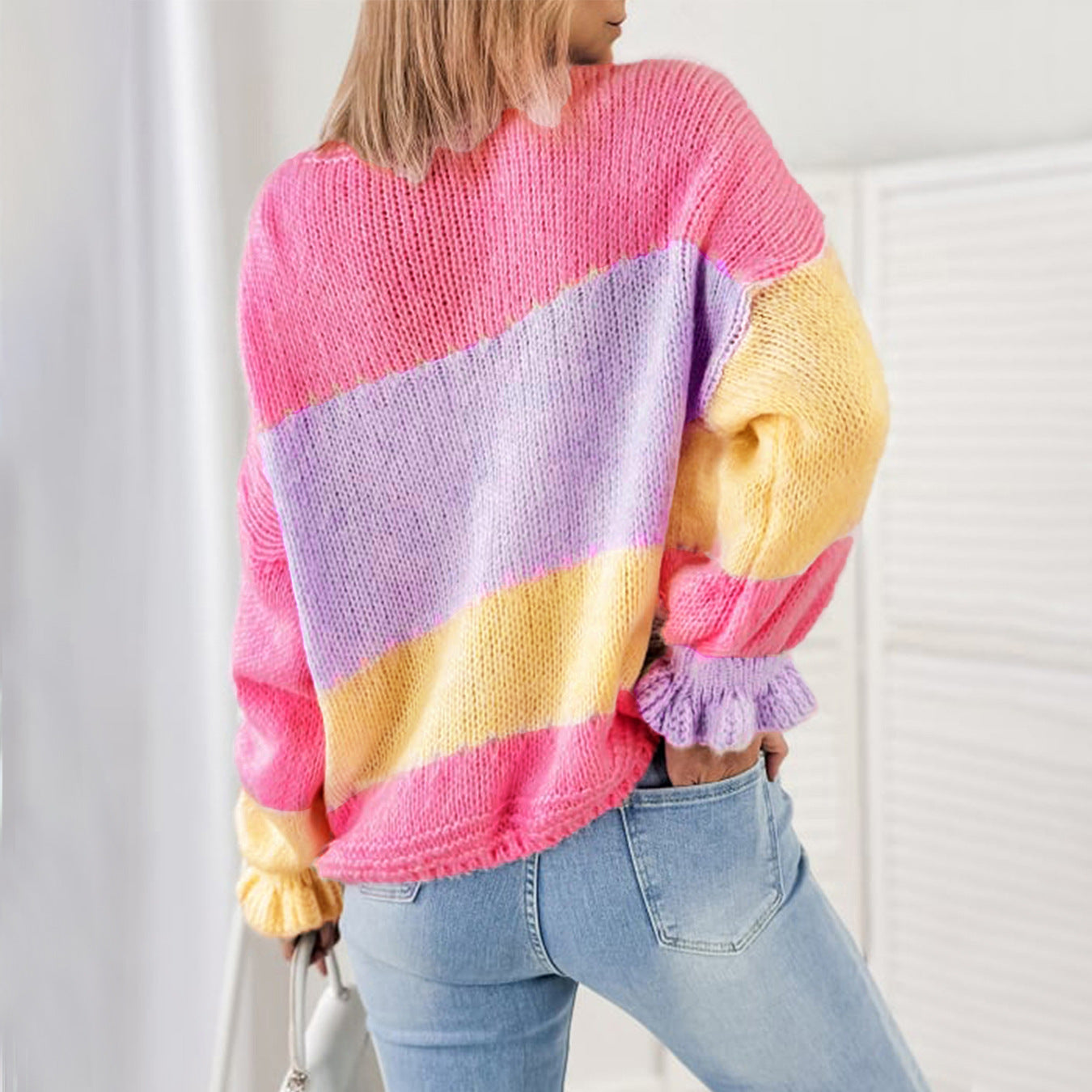 Cardigan oversize à la mode pour femmes avec motif rayé coloré et manches volumineuses Chic und Stil