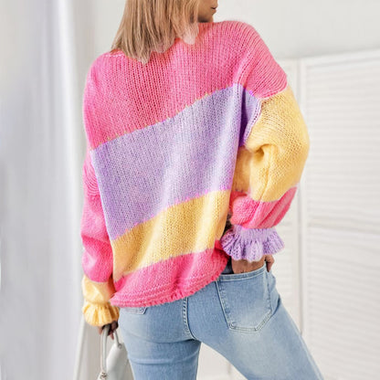 Cardigan oversize à la mode pour femmes avec motif rayé coloré et manches volumineuses Chic und Stil