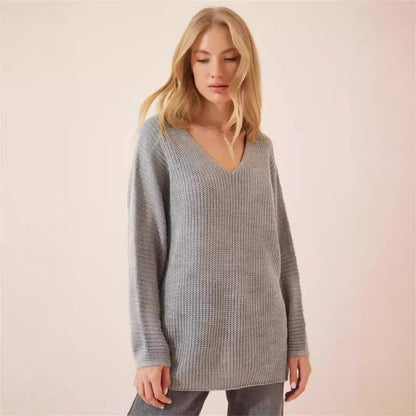 Pull femme décontracté à col V avec motif tricoté texturé Chic und Stil