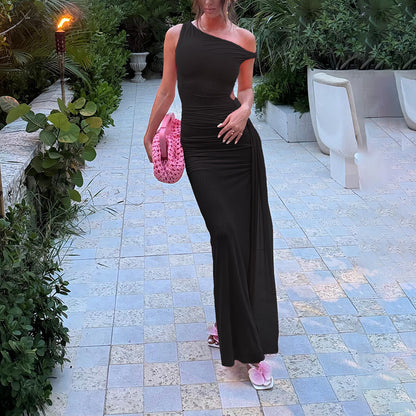 Femme Élégant Maxi Robe À Une Épaule Chic und Stil