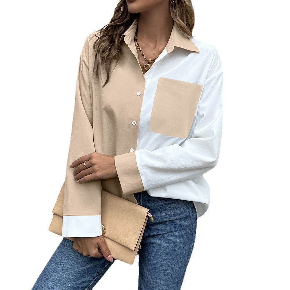 Dames Élégante Blouse Oversize avec Pattes de Contraste Chic und Stil