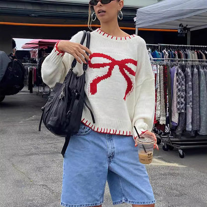 Pull en tricot pour femmes avec motif de nœud ludique et coupe décontractée Chic und Stil