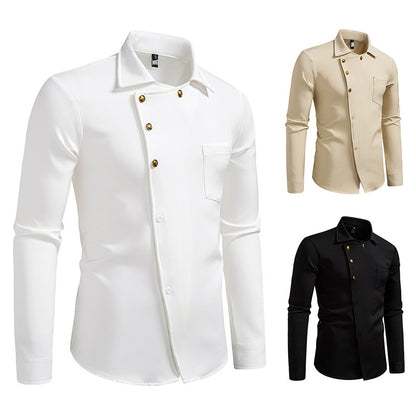Chemise de designer pour homme avec détail asymétrique de bouton et poche poitrine appliquée Chic und Stil