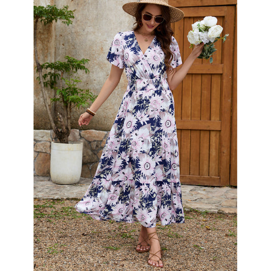 Robe midi enveloppante à fleurs pour femmes Chic und Stil