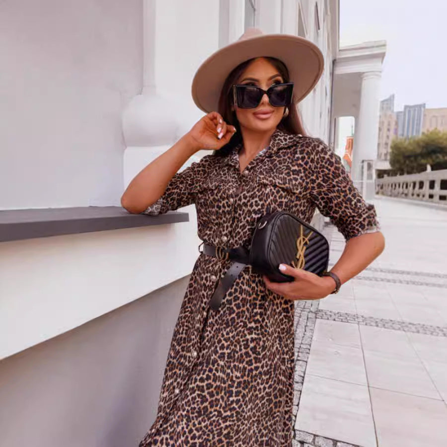 Women's Elegant Leopard Print Shirt Dress Chic and Style