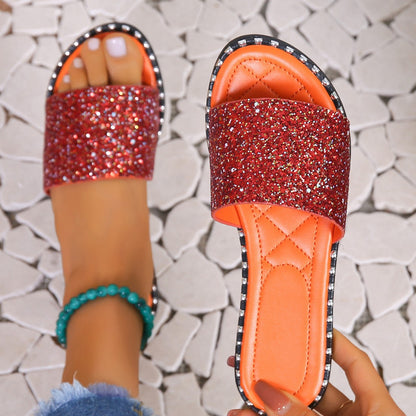 Sandales glissantes en strass glamour pour femmes Chic und Stil