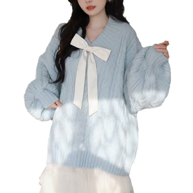 Dames Grand pull en tricot avec détail en noeud et motif en torsades Chic und Stil