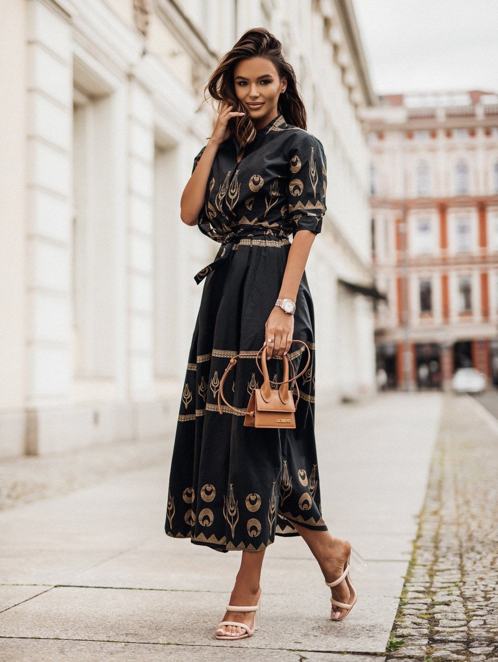Femme Élégante Robe Chemise Imprimée Chic und Stil