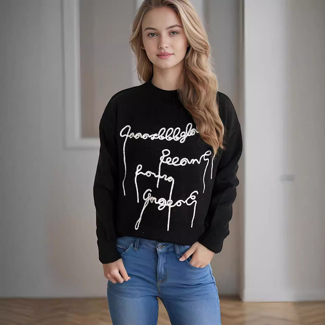 Pull décontracté pour femmes avec inscription créative Chic und Stil