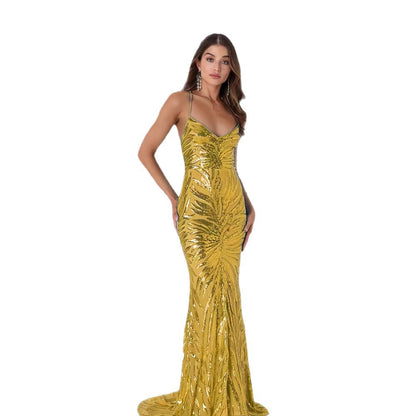 Robe de soirée glamour pour femmes avec un motif de sequins scintillants et un décolleté en V Chic und Stil