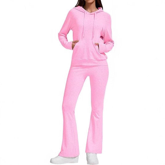 Dame ensemble de sport à capuche avec pantalons évasés Chic und Stil
