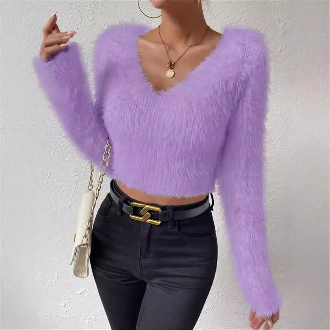 Ladies soft and stylish sweater with a plunging V-neckline and long sleeves Chic and Style