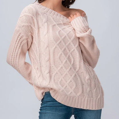 Pull en grosse maille pour femmes avec décolleté asymétrique et motif tressé Chic und Stil
