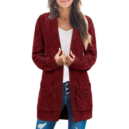 Dames gros tricot cardigan avec élégants motifs en torsades et poches pratiques Chic und Stil