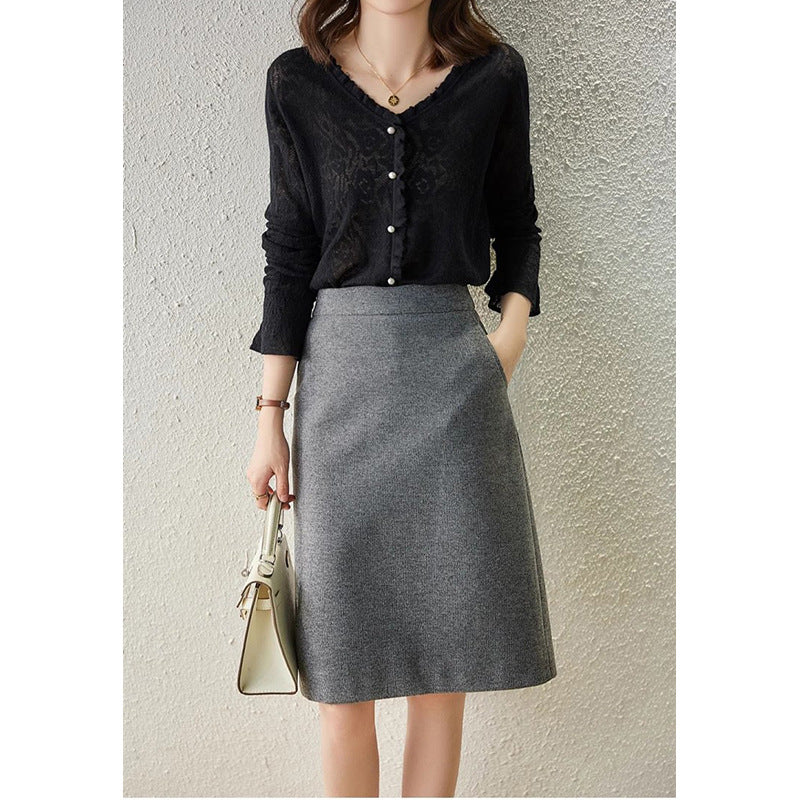 Jupe en laine A-line ajustée pour femmes Chic und Stil