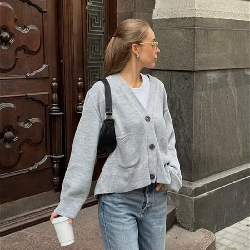 Dames cardigan en tricot décontracté avec grandes poches et fermeture à boutons Chic und Stil