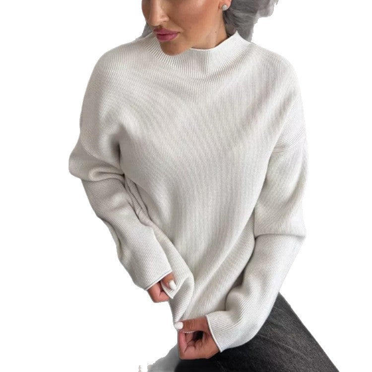 Dames haut en tricot moderne avec col montant et motif côtelé fin Chic und Stil